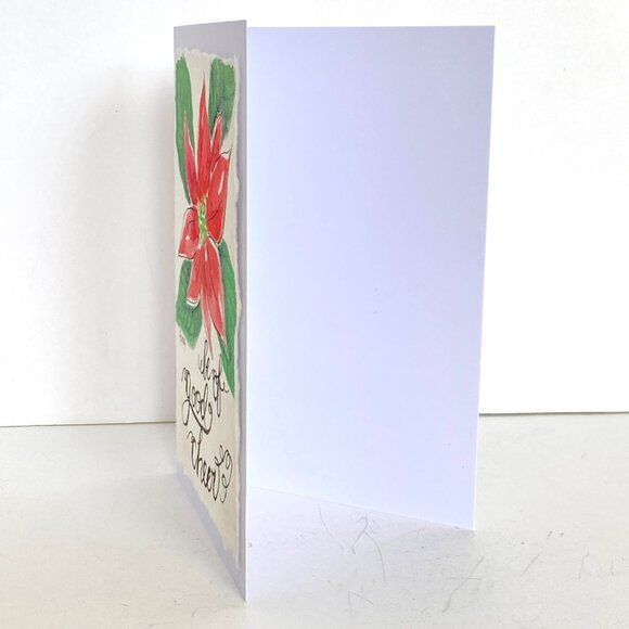 Good Cheer Poinsettia Christmas Blank Greeting Card Original Handmade Watercolor - Picture 2 of 4